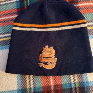 Navy Beanie with Dragon Embroidery